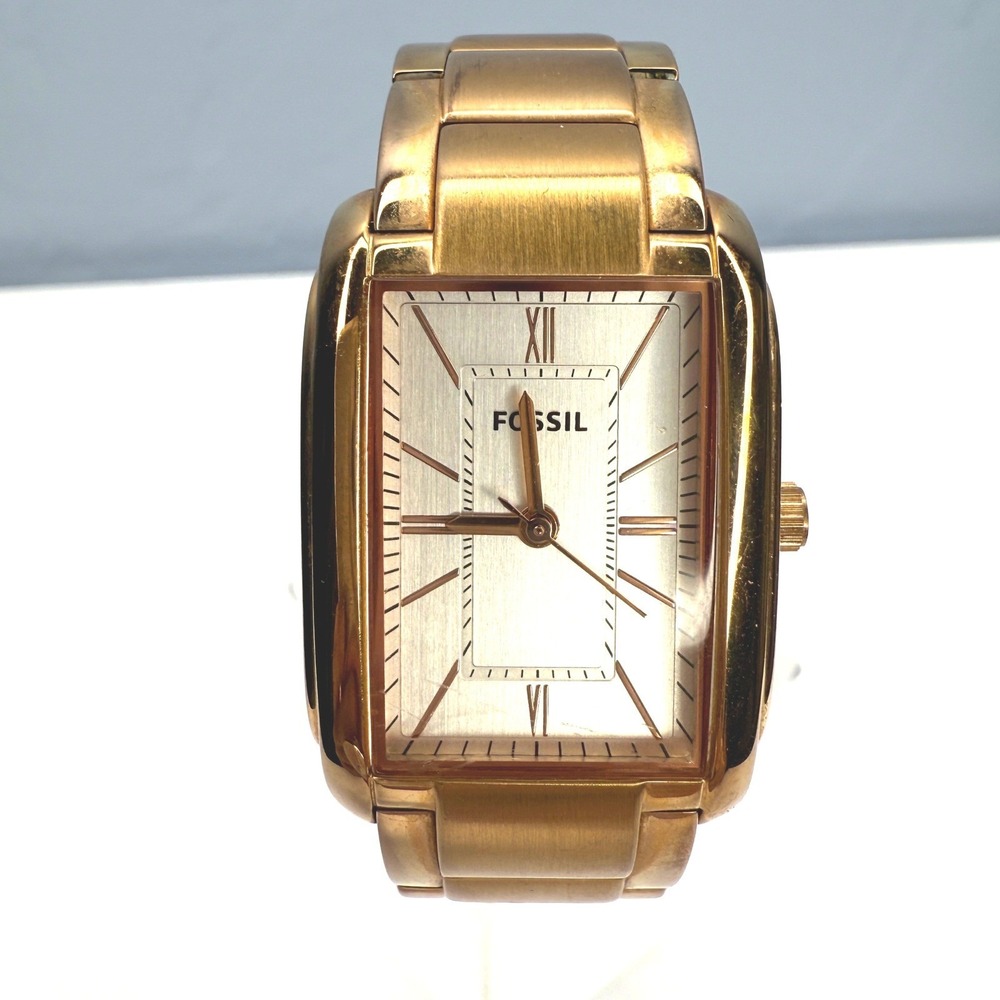 Fossil Women's Rose Gold-Tone Rectangular Quartz Watch Stylish Bracelet Strap - Picture 3 of 7